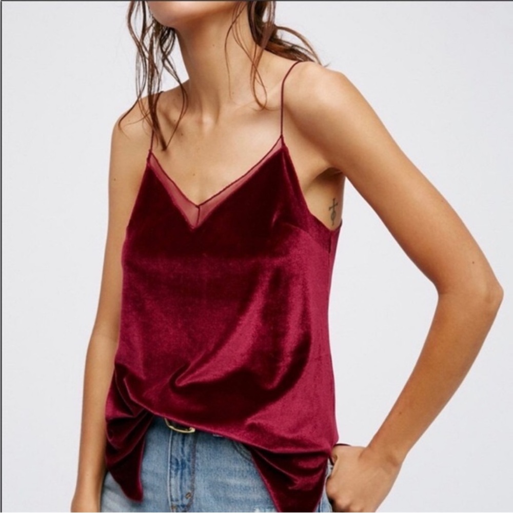Free People Intimately Burgundy Velvet V-Neck Cami